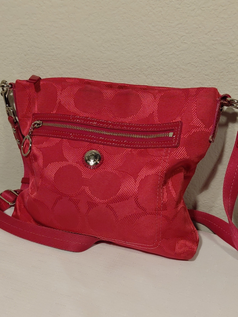 Coach Pink Signature Jacquard Crossbody Bag